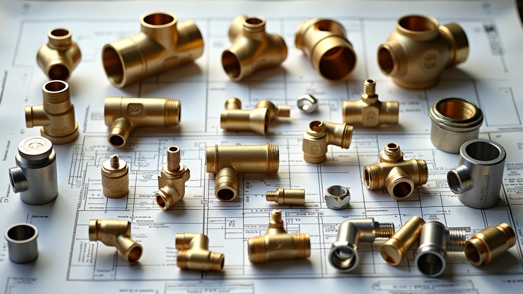 Collection of hydraulic fittings in various sizes and pressure ratings arranged on technical blueprint showing pressure class specifications