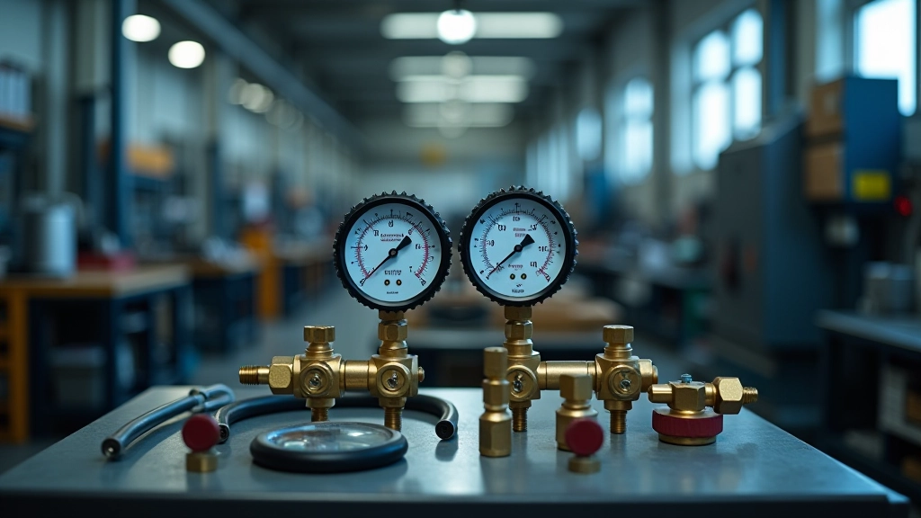 Quality control testing equipment measuring hydraulic system pressure and performance metrics