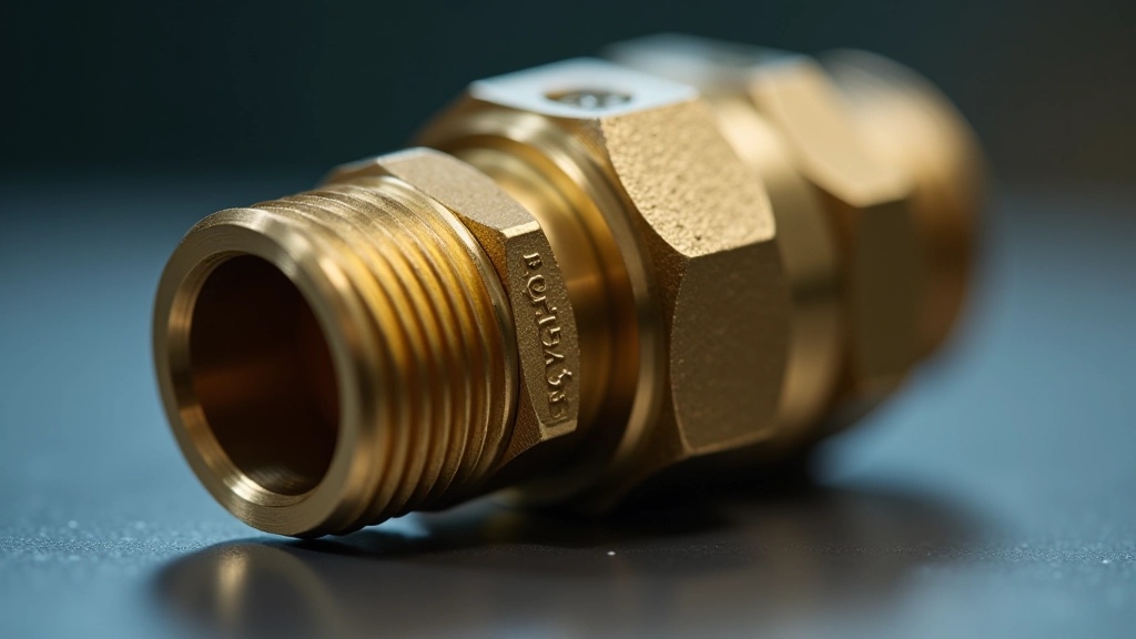 Close-up of brass hydraulic fitting showing thread detail and pressure markings
