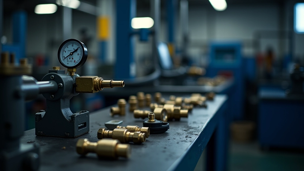 Industrial hydraulic hose assemblies with pressure gauges showing system operation
